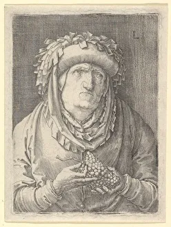Lucas Jacobsz Prints: Old Woman With Grapes, ca. 1523. Creator: Lucas van Leyden