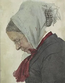 Veth Jan Pieter Prints: Old woman with headscarf and red scarf, 1874-1925. Creator: Jan Veth