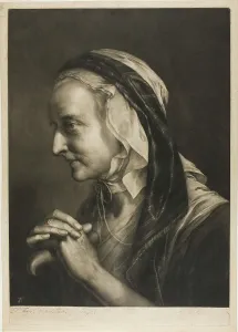 Thomas Frye Prints: Old Woman Leaning on a Cane, from Life-Sized Heads, 1760. Creator: Thomas Frye