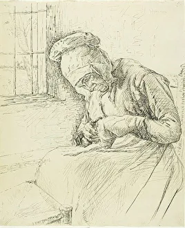 Old Woman Mending at the Window, 1881. Creator: Max Liebermann