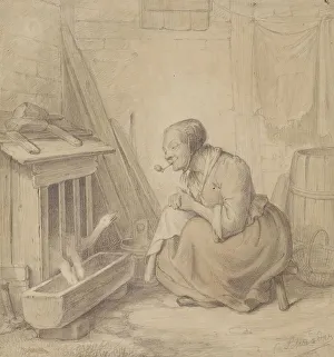 Goose Prints: Old Woman with Pipe and Geese, 1802. Creator: Julius Carl Hermann Schroder