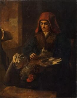 Paul Rembrandt Van Ryn Collection: Old Woman Plucking a Fowl, 1650 / 1655. Creator: Anon