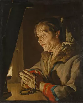 Rosary Gallery: Old Woman Praying, late 1630s or early 1640s. Creator: Matthias Stomer