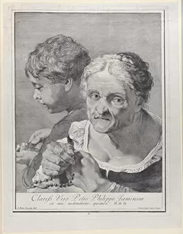 Prayer Beads Gallery: Old woman with a rosary and a boy counting coins, 1743. Creator: Giovanni Cattini
