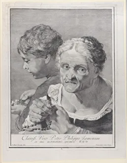 Giambattista Piazetta Prints: Old woman with a rosary and a boy counting coins, 1743. Creator: Giovanni Cattini