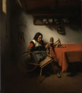 Cottage Industry Prints: Old Woman Spinning, 1650-1660. Creator: Nicolaes Maes