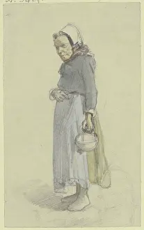 Shawl Prints: An old woman turned to the left