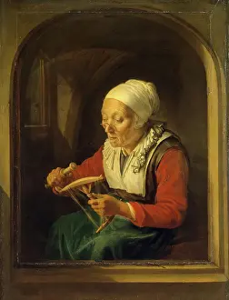 Preparation Prints: Old Woman Unreeling Threads, 1660. Creator: Gerrit Dou