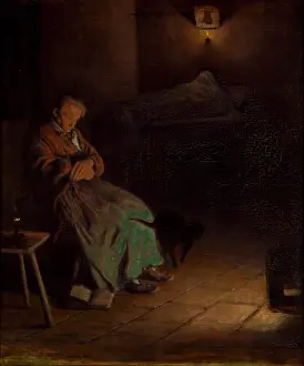 Corpse Prints: Old Woman Watching Over a Dead Body II, between 1890-1899. Creator: Aleksander Gierymski