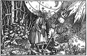 Old woman (witch or fairy) spinning, 1547. Artist: Hans Holbein the Younger