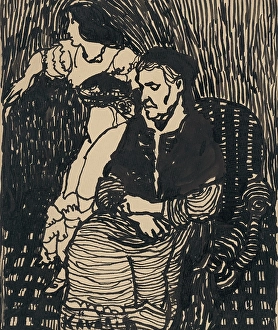 Konstantin Kovari Prints: Old woman and young girl, 1908-1912. Creator: Konstantin Kovari-Kacmarik