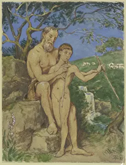 Pipe Prints: Old and young faun, 1887. Creator: Hans Thoma