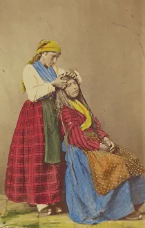 Conrad Giorgio Prints: Older woman doing the hair of a younger woman. about 1870. Creator: Giorgio Conrad