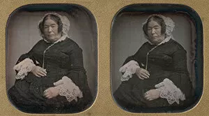 Obese Gallery: Older Woman Wearing Flowered Bonnet, 1850s. Creator: Unknown