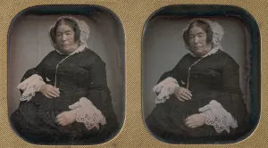Older Prints: Older Woman Wearing Flowered Bonnet, 1850s. Creator: Unknown