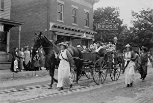 Suffragettes Prints: Oldest suffragette - Mrs. Rhoda Glover in Pageant, 1913. Creator: Bain News Service