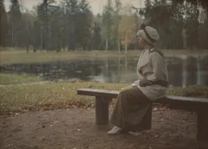 Park Bench Prints: Olga Victorovna Dmitrieff, 1907. Creator: Constantin Mitrofanovitsh Florinsky
