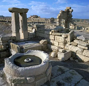 Olive or wine press in the Roman city of Suffetula, 2nd century Olive or wine press in the Roman city of Suffetula, 2nd century