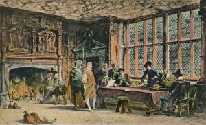 Oliver Cromwell trying a prisoner during the defence of Banbury. The Globe Room of Ye Olde Reine Dee