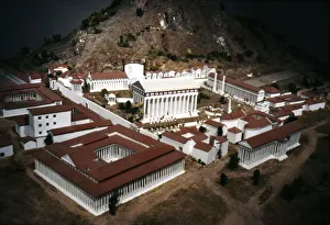 Elis Prints: Olympia. Model of the Sacred Site in Greece with Temples and stadium beyond, c20th century