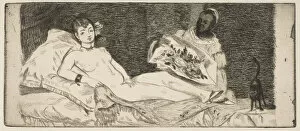Prostitute Collection: Olympia (small plate), 1867. Creator: Edouard Manet