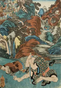 Robbery Prints: Omatsu at Kasamatsu Pass (image 2 of 2), c1850. Creator: Utagawa Yoshitora