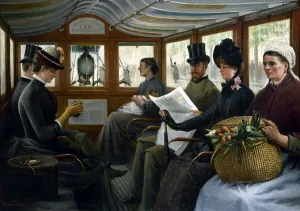 Shopping Basket Prints: In the omnibus, c1885. Creator: Maurice Delondre