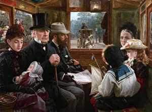 An Omnibus ride to Piccadilly Circus (Mr Gladstone travelling with ordinary passengers), 1885