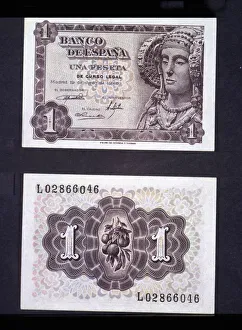 Note Prints: A one-peseta note, 1948, with the effigy of the Lady of Elche