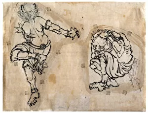Two Oni (Demons), 1830-1839. Creator: Hokusai, Katsushika (1760-1849)