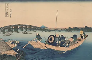 Embankment Prints: Onmayagashi yori Ryogokubashi no sekiyo o miru (Viewing sunset over the Ryo goku bridge)