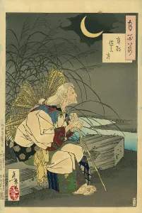 Ono no Komachi, from the Series One Hundred Aspects of the Moon, 1886. Creator: Yoshitoshi, Tsukioka (1839-1892). Ono no Komachi, from the Series One Hundred Aspects of the Moon, 1886. Creator: Yoshitoshi, Tsukioka (1839-1892)