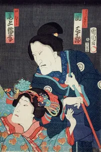 Hair Decoration Prints: Onoe Baiko and Seki Sanjuro, 1884. Creator: Toyohara Kunichika