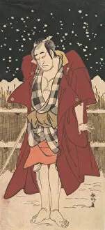 Onoe Matsusuke as Man Armed with a Sword, Standing in Snow before a Fence, 1786