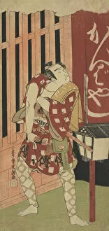 Woodblock Gallery: Onoe Matsusuke as a Man Standing at Night at Yoshiwara, probably 1770. Creator: Ippitsusai Buncho
