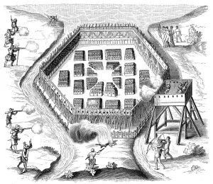 North America Prints: Onondaga village attacked by the French explorer Samuel de Champlain, 1615