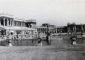 Hot Springs Prints: Open air baths in Budapest; two large pools separated by railings