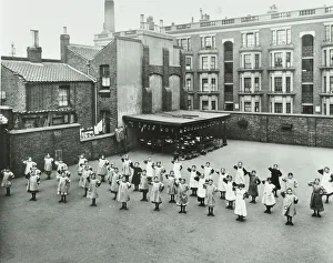 Playground Prints: Open air exercise class, Ben Jonson School, Stepney, London, 1911