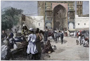 Lahore Prints: An open-air restaurant at Lahore, India, 1880. Artist: Edwin Lord Weeks