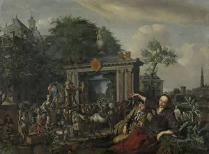Harlequin Prints: Open-air theatre performance, 1670-1698. Creator: Matthys Naiveu