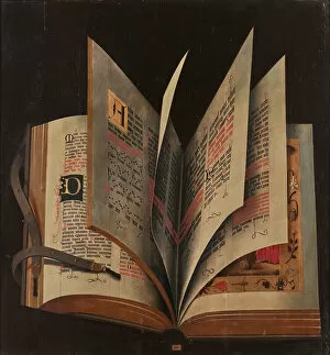 Medieval Illuminated Letter Gallery: An open book, Mid of 16th cen.. Creator: Anonymous