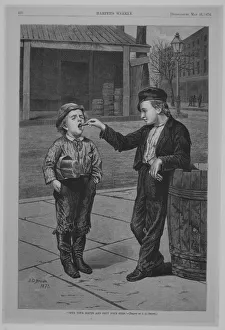 Trust Prints: Open Your Mouth and Shut Your Eyes (Harpers Weekly), May 16, 1874. Creator: Unknown