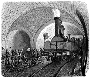 Opening of the Alps, passing the first locomotive by the Mont - Cenis Tunnel
