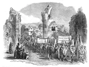 Opening of the Central Somerset Railway - Procession in the Abbey Grounds, at Glastonbury, 1854. Creator: Unknown