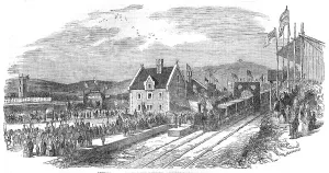 Opening of the North Devon Railway - Arrival of the Train at Barnstaple, 1854. Creator: Unknown