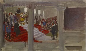 Helsinki Finland Europe Prints: The opening of the university, a rehearsal for the wall painting of the banquet hall