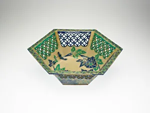Openwork Hexagonal Ko-Kiyomizu Ware Bowl, 1731-52. Creator: Unknown