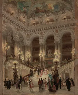 Jean Louis Charles Garnier Prints: Opera staircase, 1877. Creator: Louis Beroud