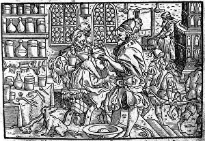 Operation on a mans head. From: Die grosze Wundarzney by Theophrastus Bombastus von Hohenheim, 1562. Artist: Anonymous