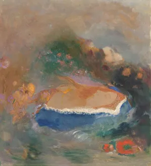 Redon Odilon Prints: Ophélie, la cape bleue sur les eaux (Ophelia with a Blue Wimple in the Water)
